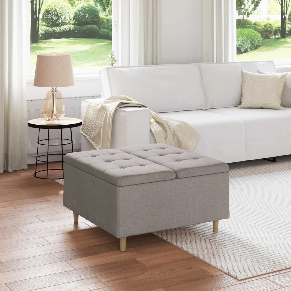 vidaXL Puff de armazenamento com almofada Cinzento-acastanhado tecido