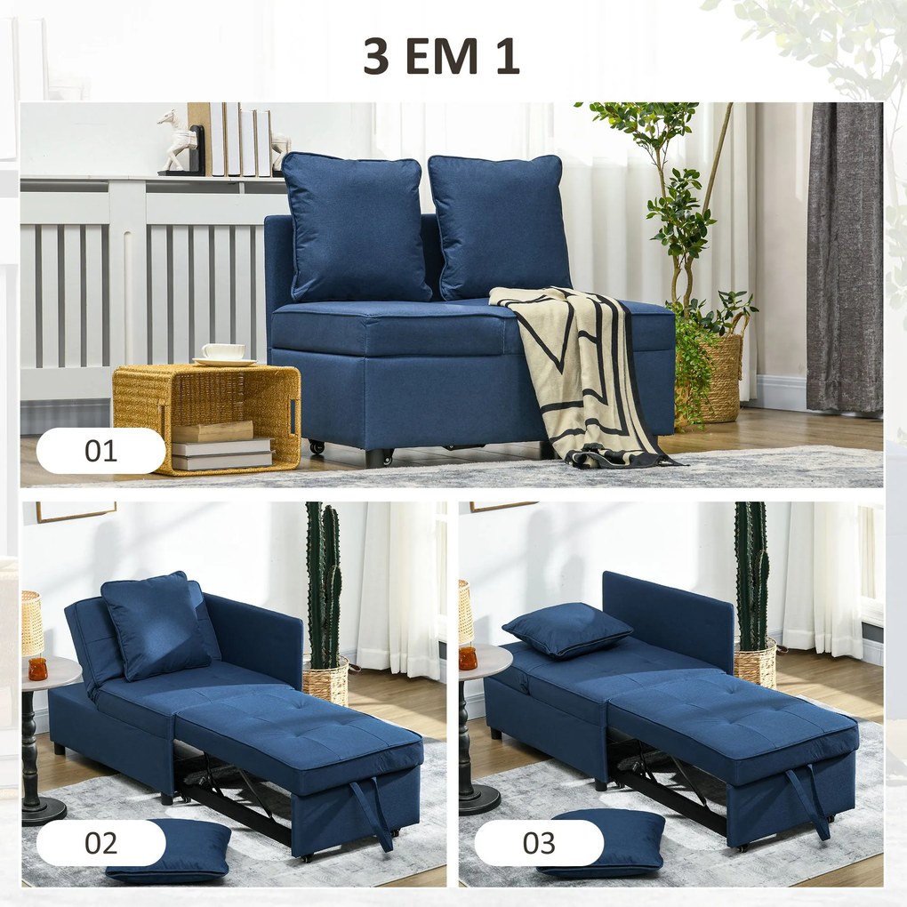 Sofá Cama 3 em 1 Sofá de 2 Lugares com Encosto Ajustável Sofá Cama Ind