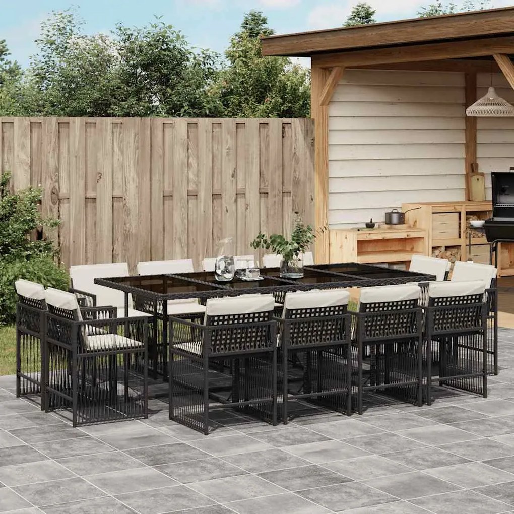 vidaXL 13 pcs conjunto de jantar p/jardim com almofadões vime PE preto