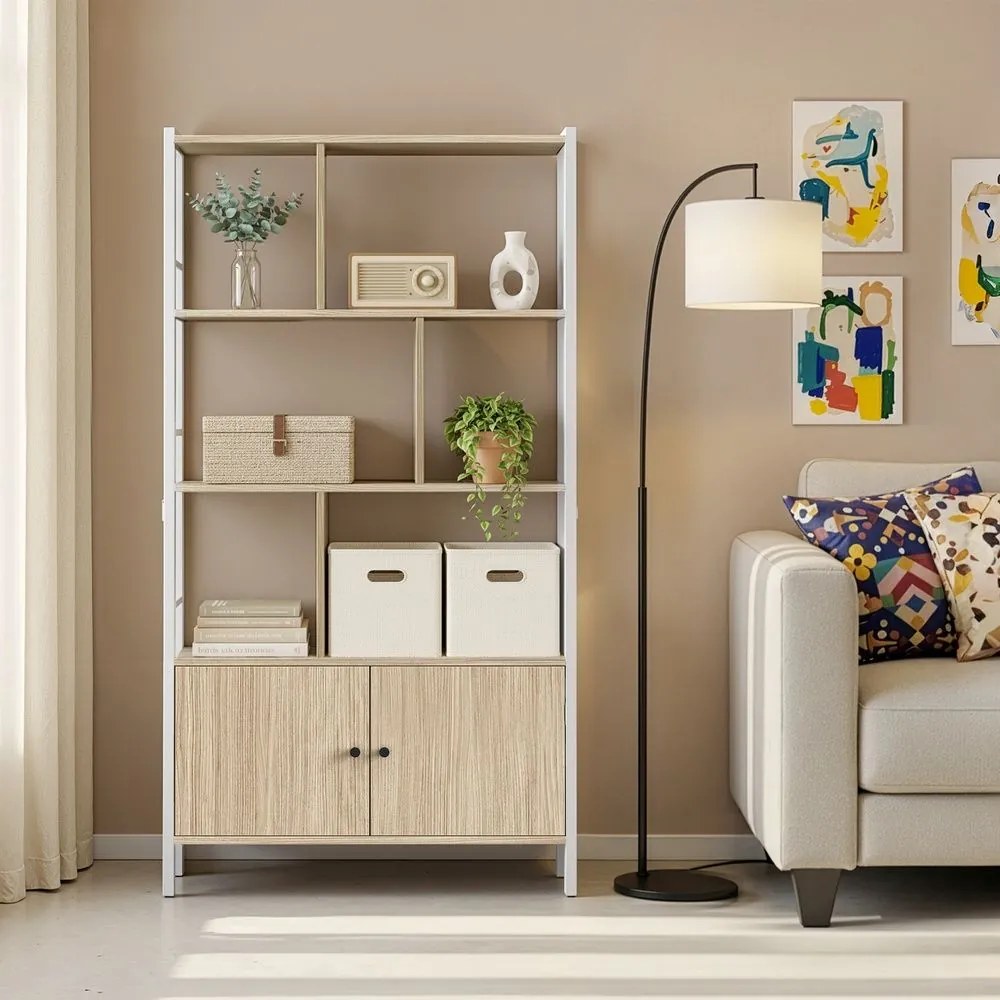 Estante com 4 prateleiras abertas 30 x 74 x 154,5 cm em bege natural e branco