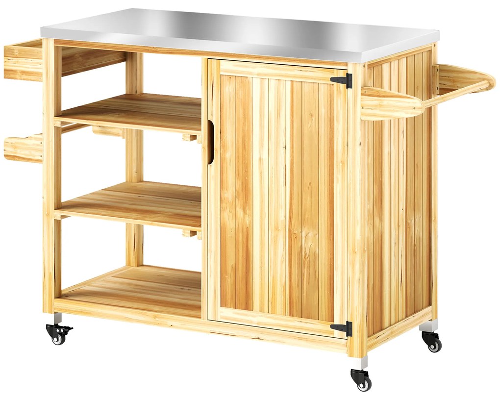 Carrinho de churrasco de Madeira Carrinho de Serviço com Prateleiras Armário Bancada de Aço Inoxidável 134,5x50x91,5 cm Madeira