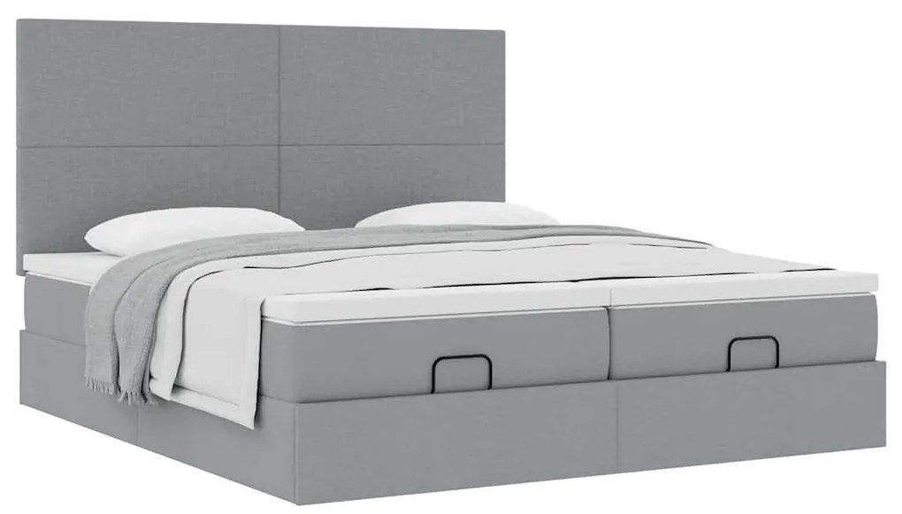 Estrutura de cama otomana com colchões tecido cinzento claro