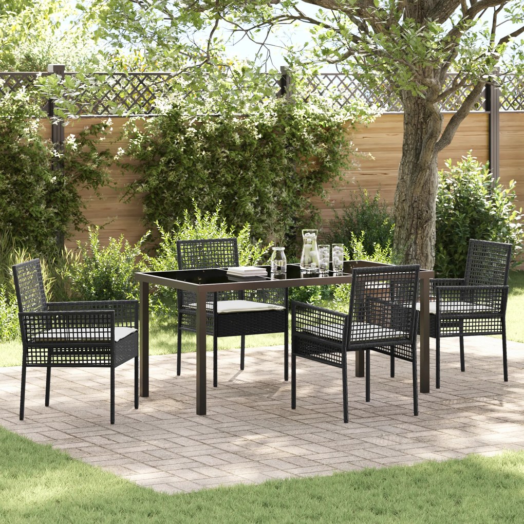 vidaXL Conjunto de Jantar de 5 Peças com Almofadas de Polirattan Preto