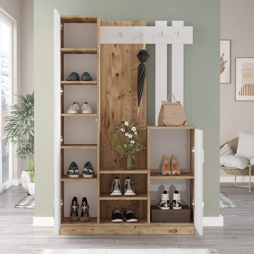 Hall Stand DD7 – Pinho Atlântico e Branco – 113,6x179,7x37,5 cm