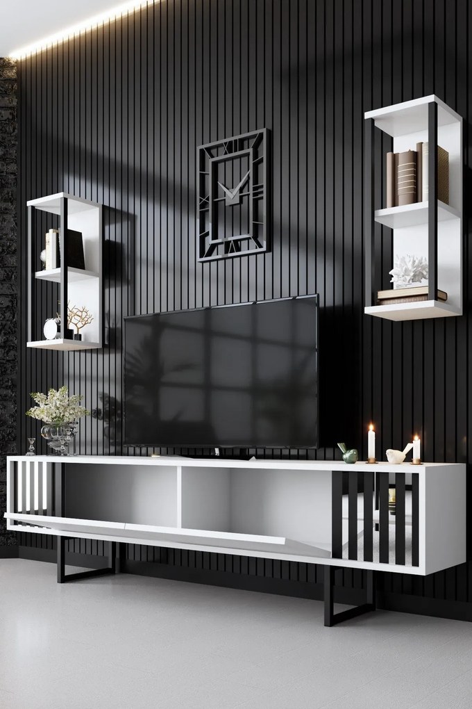 Conjunto de Mobiliário de Sala Chrome Line Set – Branco/Preto – Espess