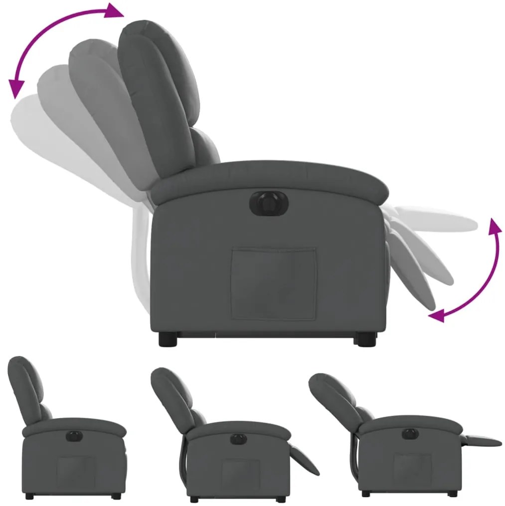 Poltrona reclinável elevatória elétrica couro artif. cinzento
