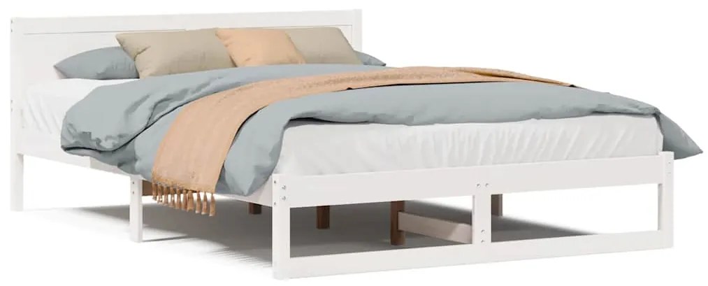 Estrutura de Cama Branca Madeira de Pinho Maciça 140 x 200 cm