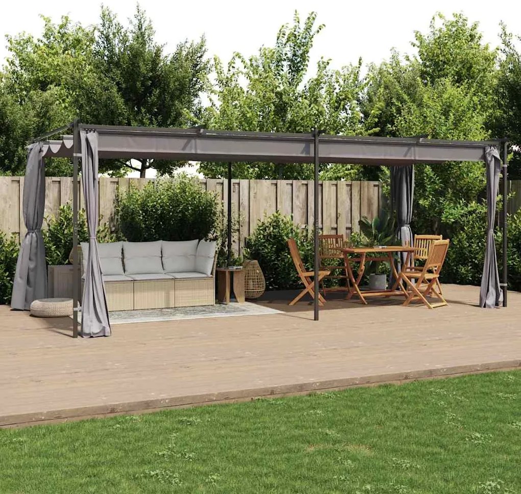 vidaXL Gazebo com cortinas 3x6 m aço antracite