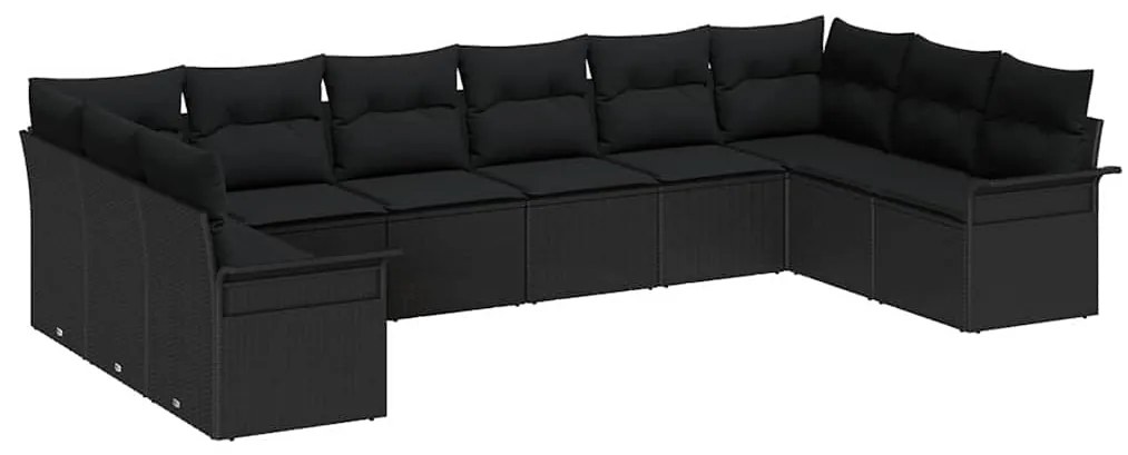 Conjunto de 10 Peças de Sofá de Jardim com Almofadas Preto Vime Poliés