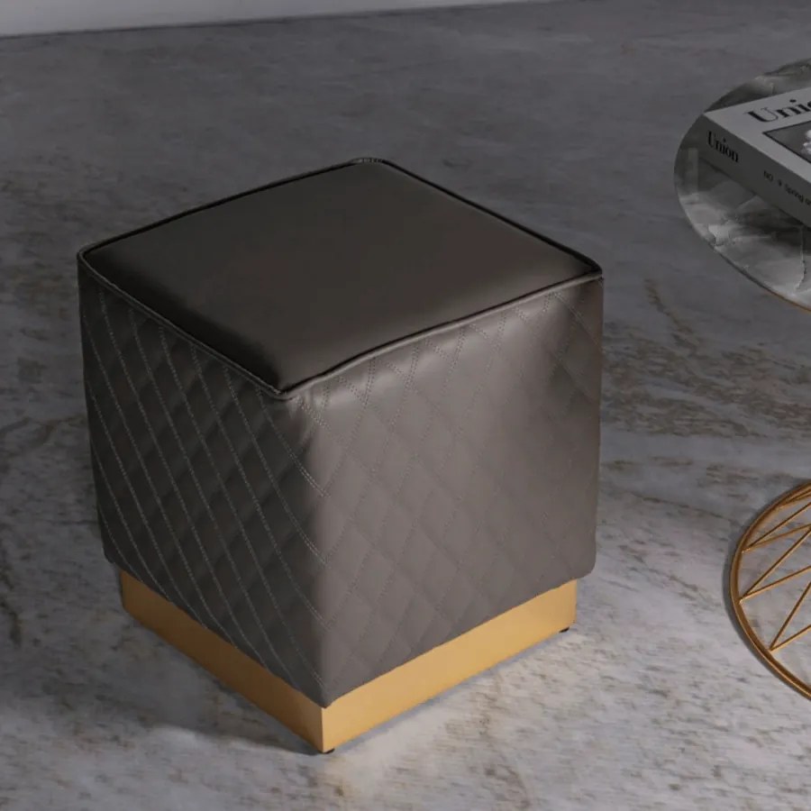 BANCO PUFE QUADRADO SHARON 35X35X38 CM CINZA E DOURADO