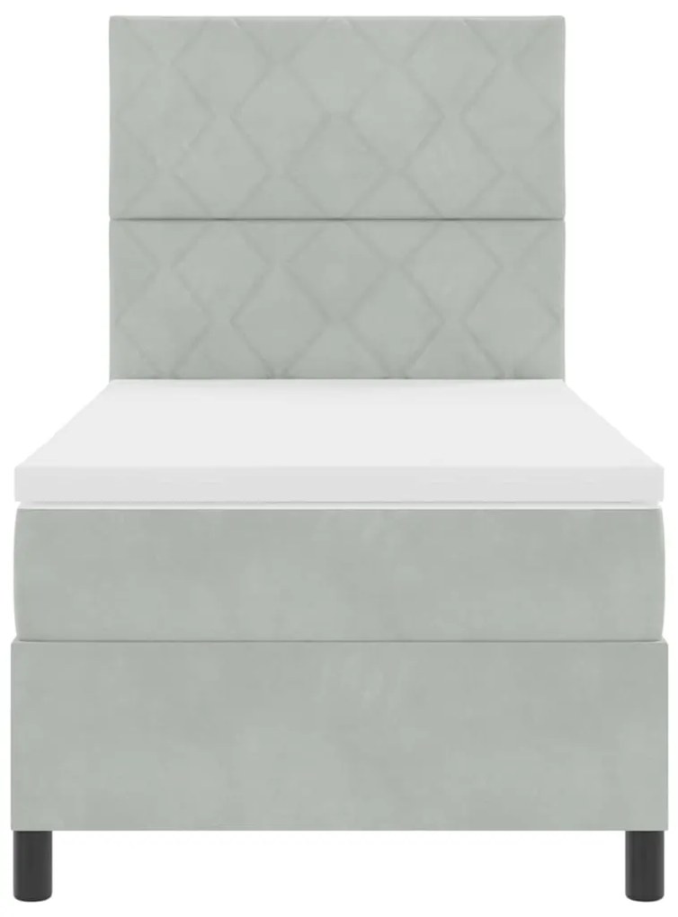 Cama Box com Colchão e Luz LED Cinza Claro 90x200 cm Veludo