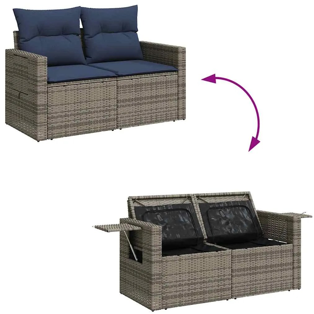 10 pcs conjunto sofás jardim almofadões vime PE/acácia cinzento