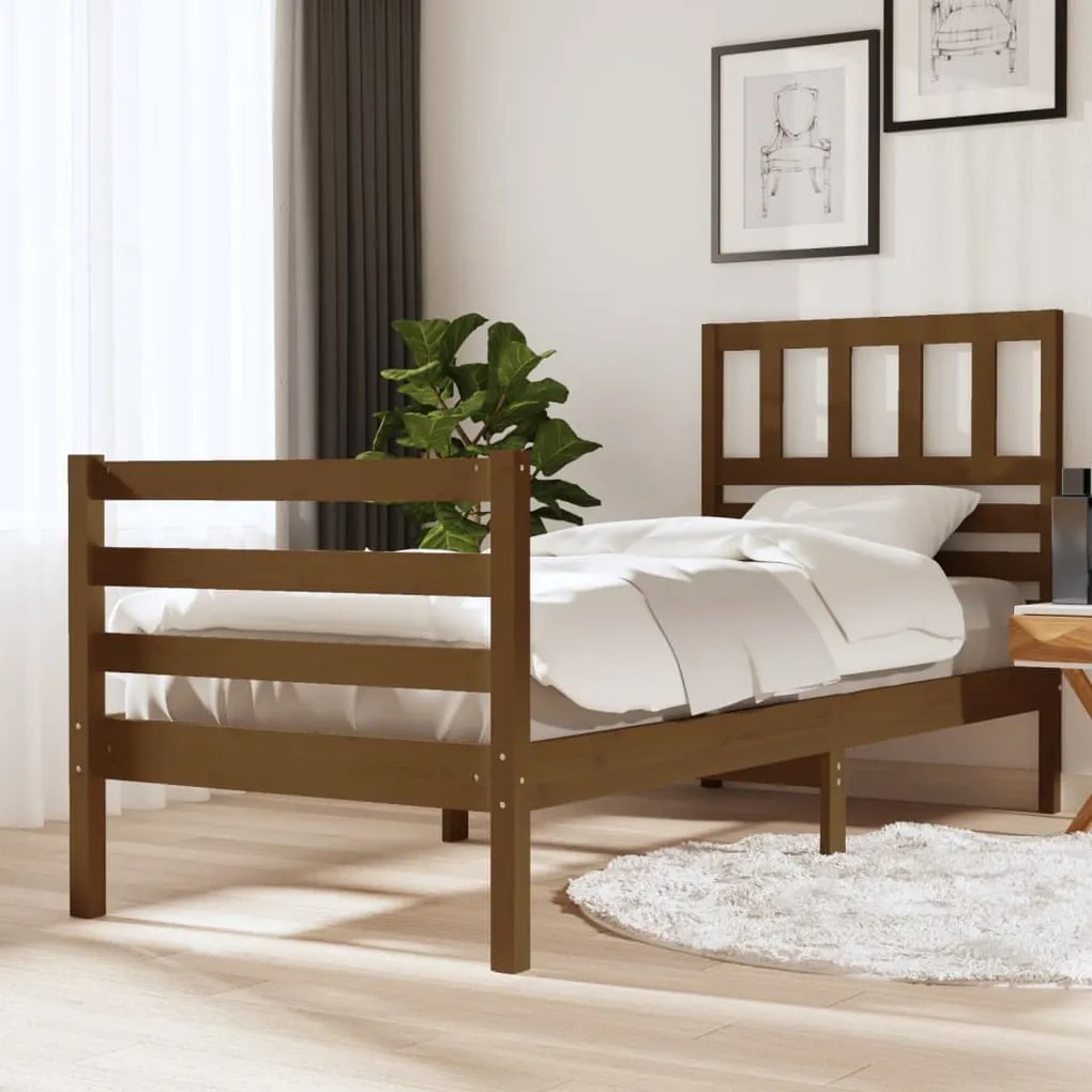 Estrutura de cama 90x200 cm madeira maciça castanho mel