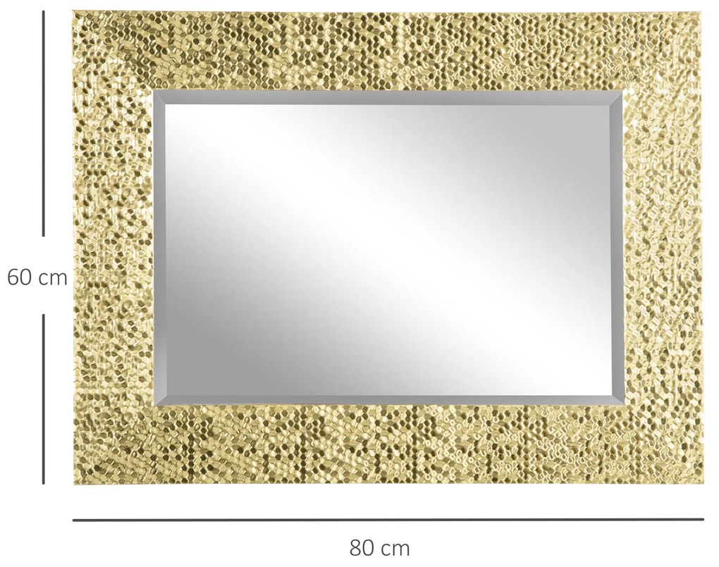 HOMCOM Espelho de Parede 80x60cm Espelho Decorativo com 4 Ganchos e Estrutura de Mosaico 3D Estilo Moderno para Sala de Estar Dormitório Sala de Jantar Entrada Dourado