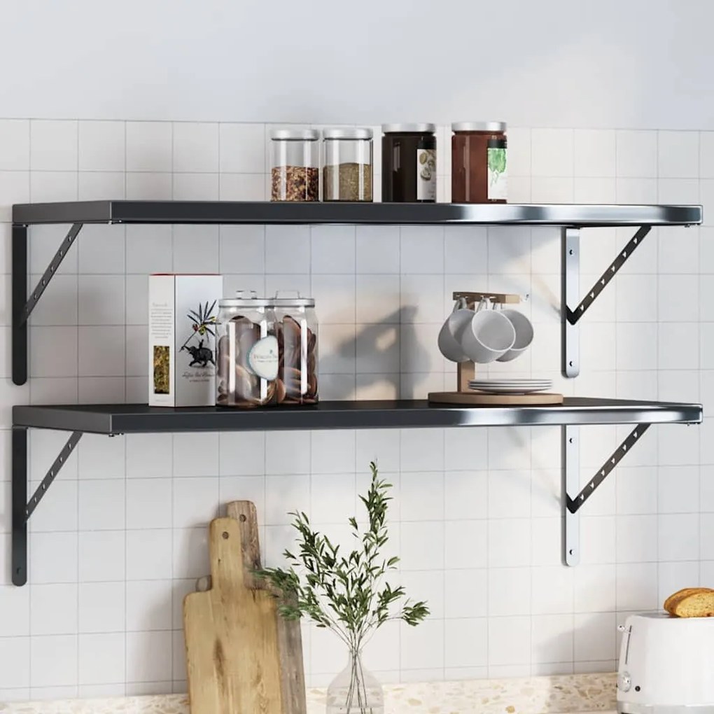 vidaXL Suportes prateleira 4pcs 40x2,5x25 cm aço inoxidável preto