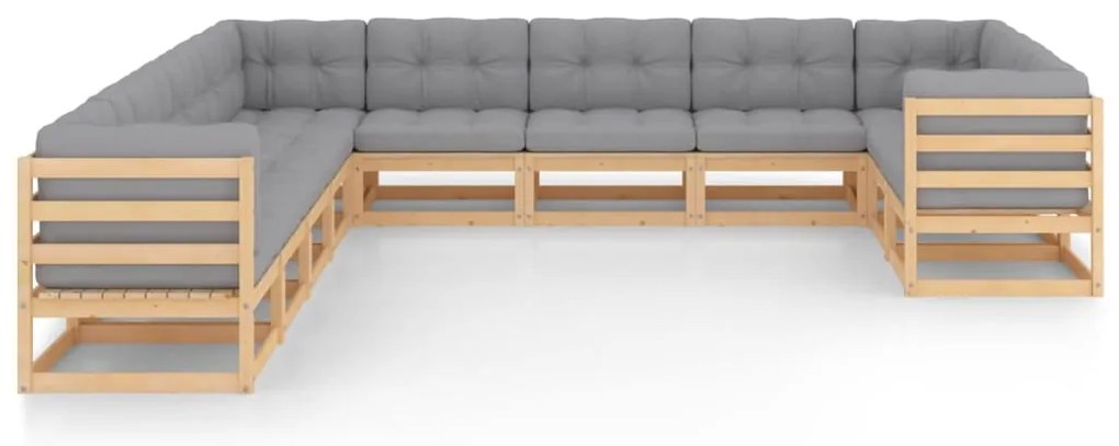 11 pcs conjunto lounge de jardim c/ almofadões pinho maciço
