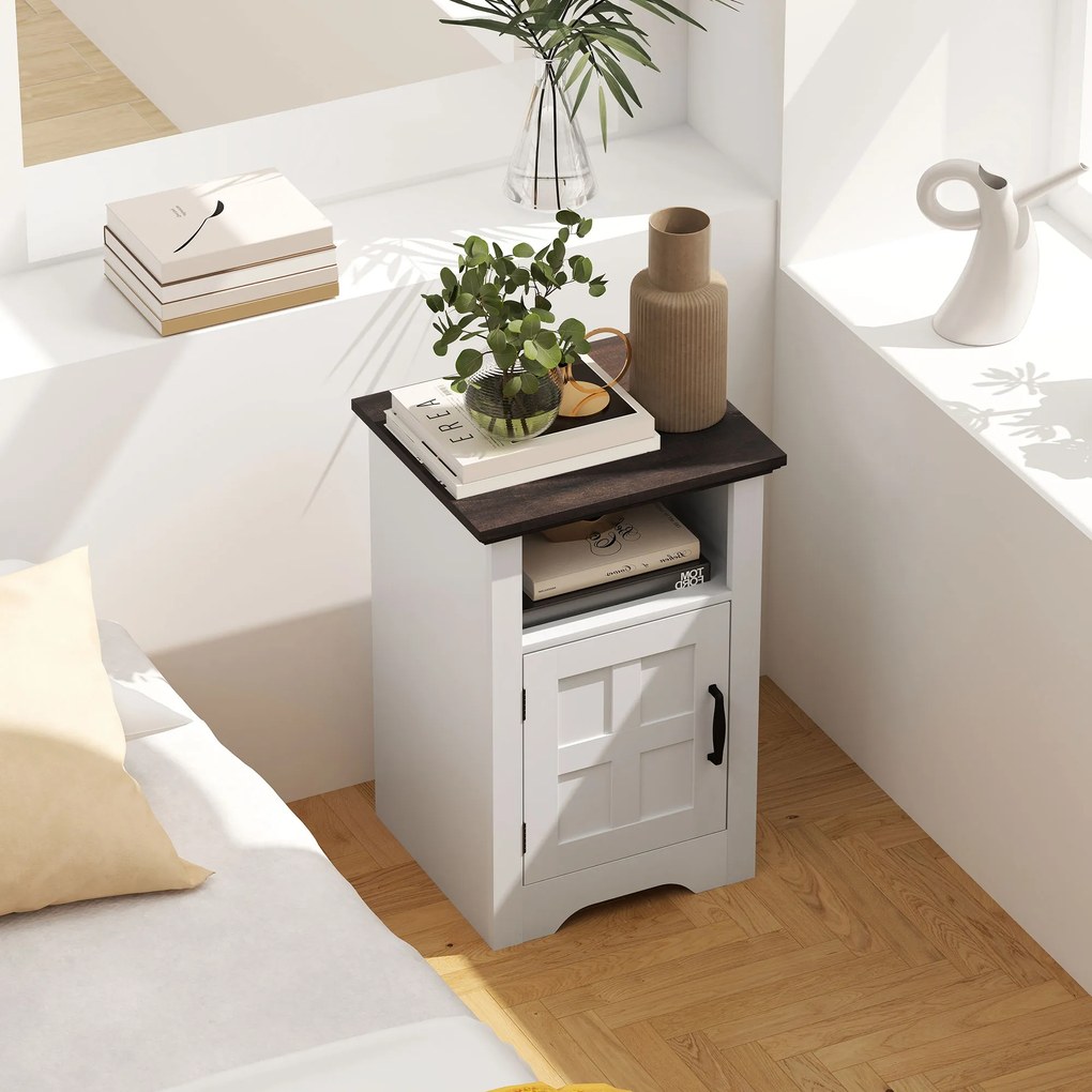 Conjunto de 2 Mesas Auxiliares para Sala Mesas de Cabeceira com Porta Estilo Celeiro e Prateleira Aberta 40x35x60 cm Branco