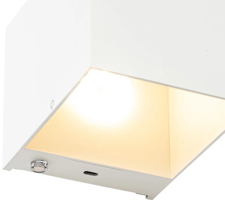Candeeiro de parede branco com LED e dimmer tátil recarregável - Joris Moderno