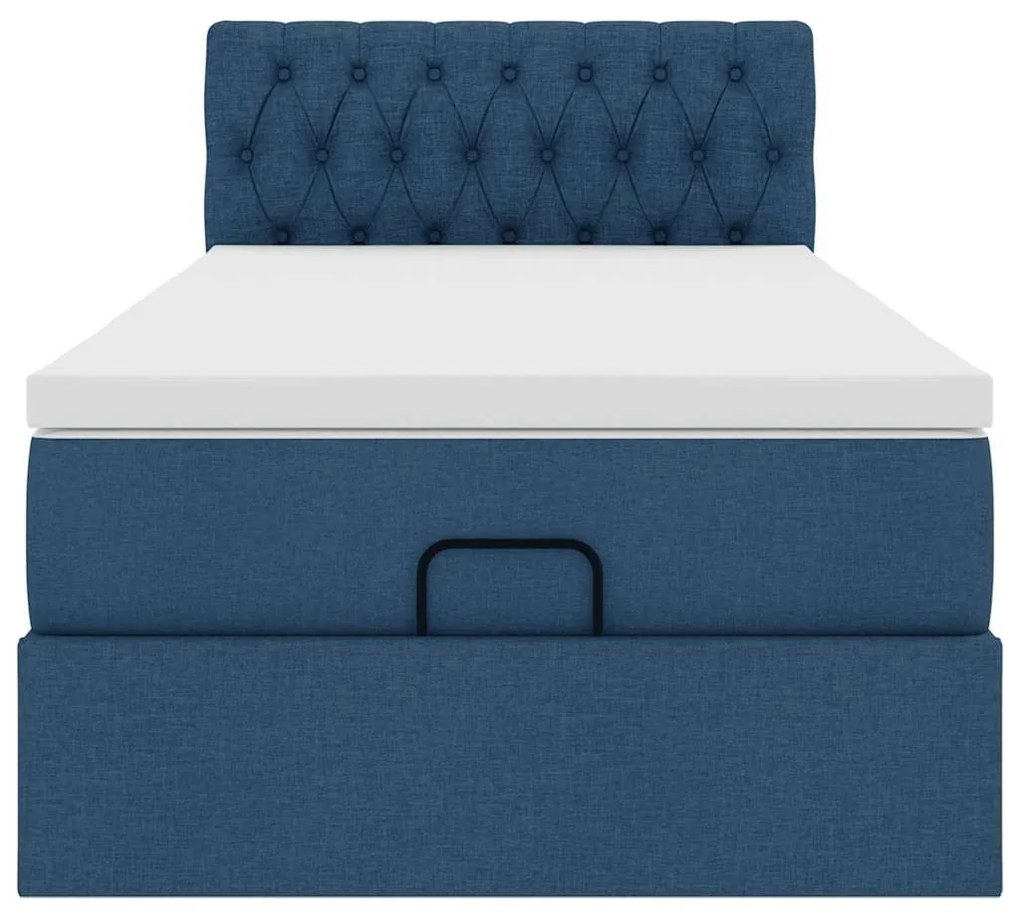 Cama Otomana com Colchão &amp; LEDs Tecido Azul 100x200 cm