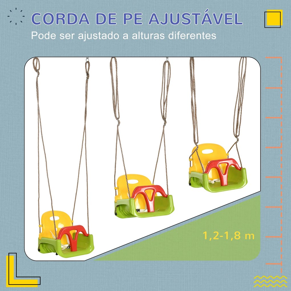 Outsunny Baloiço para Bebé 3 em 1 com Encosto Desmontável Cordas Ajustáveis e Barra em T Baloiço Infantil para Crianças de 9-36 Meses para Interior e Exterior 42x33x120-180 cm Multicor