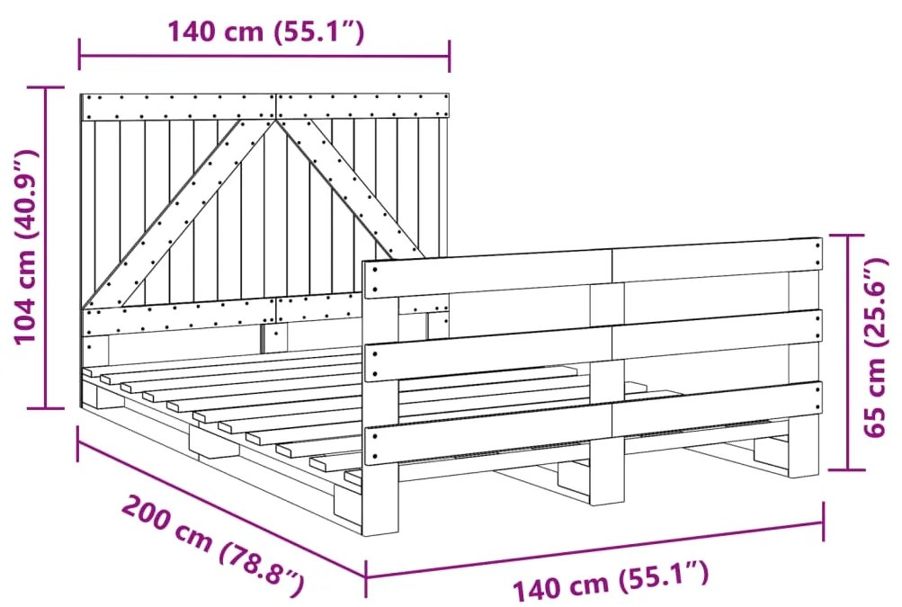 Estrutura de cama com cabeceira 140x200 cm pinho maciço