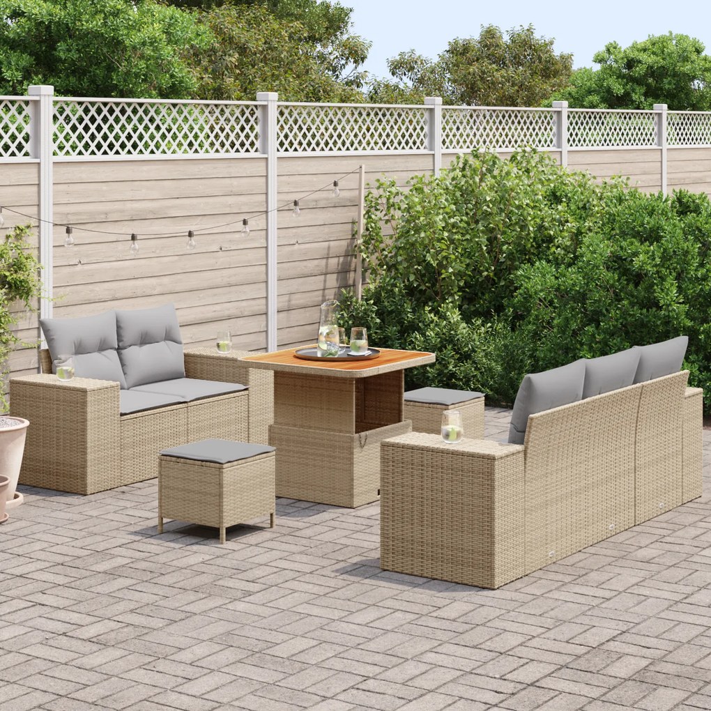 Conjunto de Sofás para Jardim de 8 Peças com Almofadas Bege de Rattan