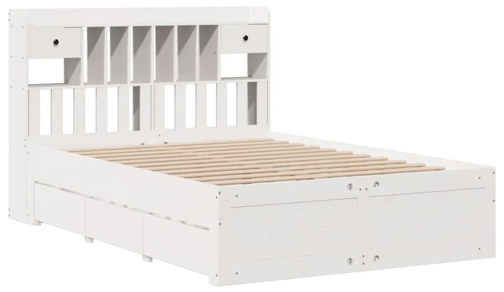 Cama com estante sem colchão 140x190 cm pinho maciço branco