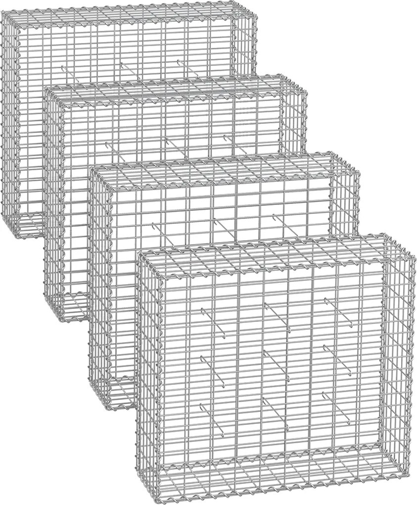 Cesto de gabião 100 x 90 x 30 cm para pedras conjunto de 2 peças Prateada