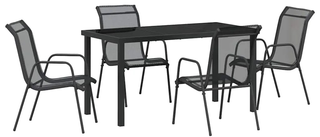 Conjunto de Jantar de Jardim com 5 Peças em Textileno Preto e Aço.