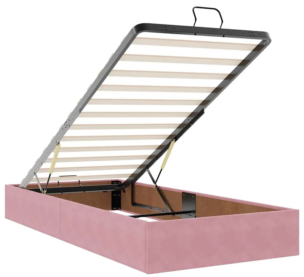 Estrutura de cama otomana com colchões rosa 90x200cm veludo