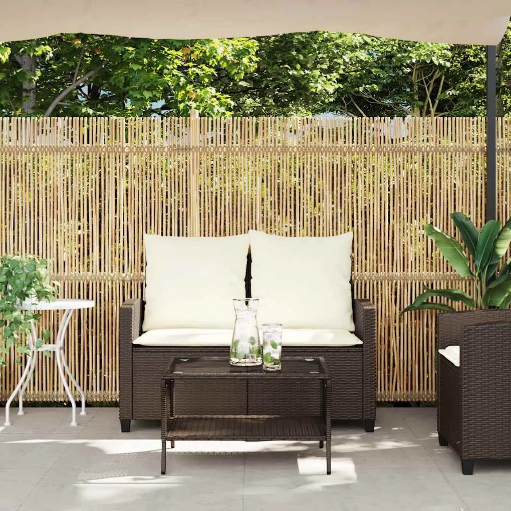 Sofá de jardim 2 lugares com almofadões vime PE castanho