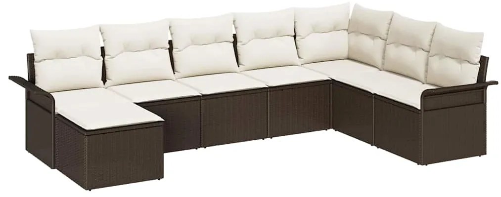 Conjunto de Sofá de Jardim de 8 Peças com Almofadas Rattan Castanho Po