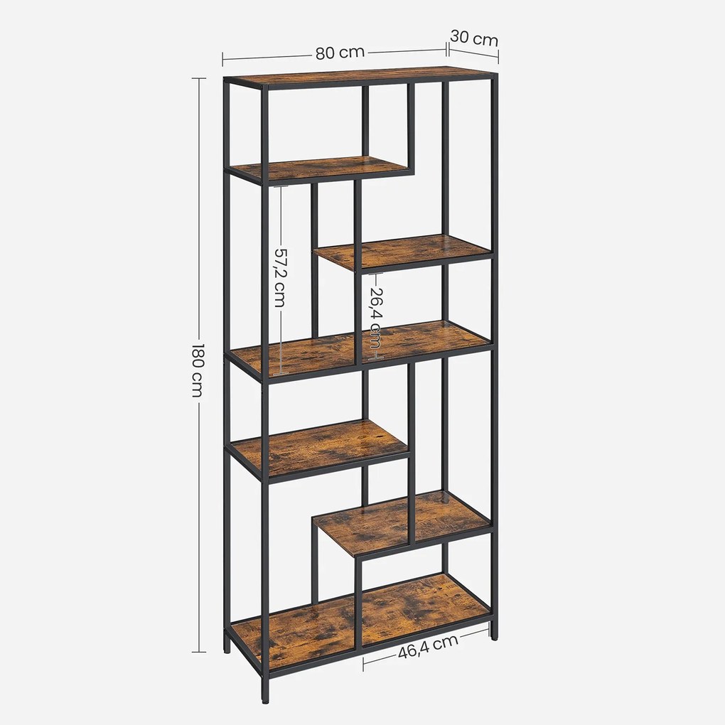 Estante de livros elegante 30 x 80 x 180 cm castanho Vintage-preto