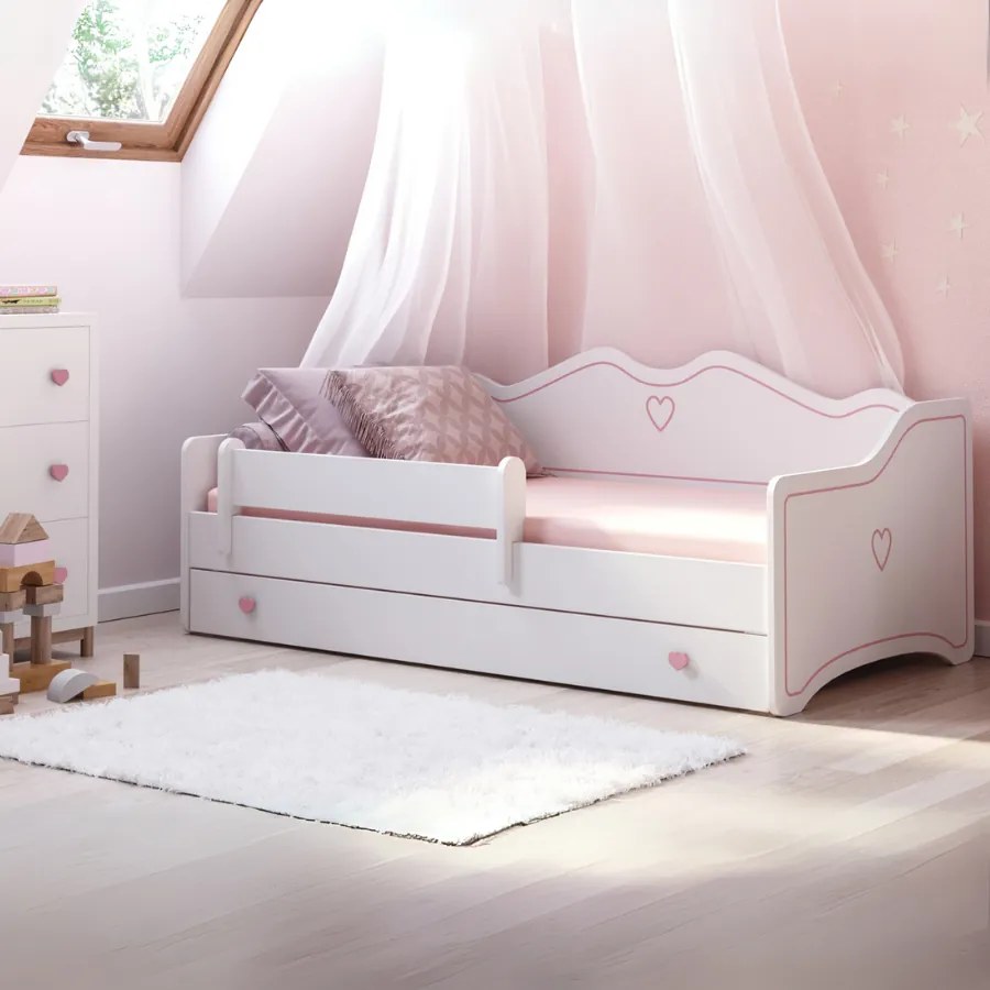 Cama juvenil Emma 180x80 rosa/branca - colchão e estrado incluído