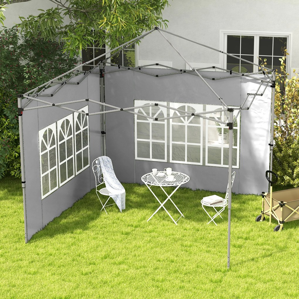 2 Paredes Laterais para Tenda de 3x3 / 3x4 m 295x195 cm Parede de Substituição de Tecido Oxford para Tendas Dobráveis Cinzento Claro