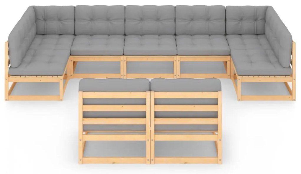 9 pcs conjunto lounge de jardim c/ almofadões pinho maciço