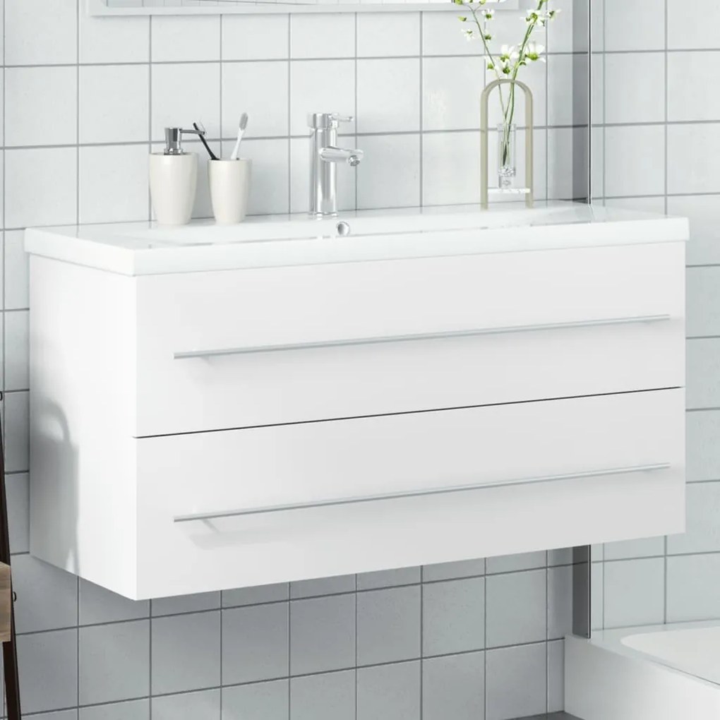 vidaXL Armário de casa de banho com lavatório embutido branco