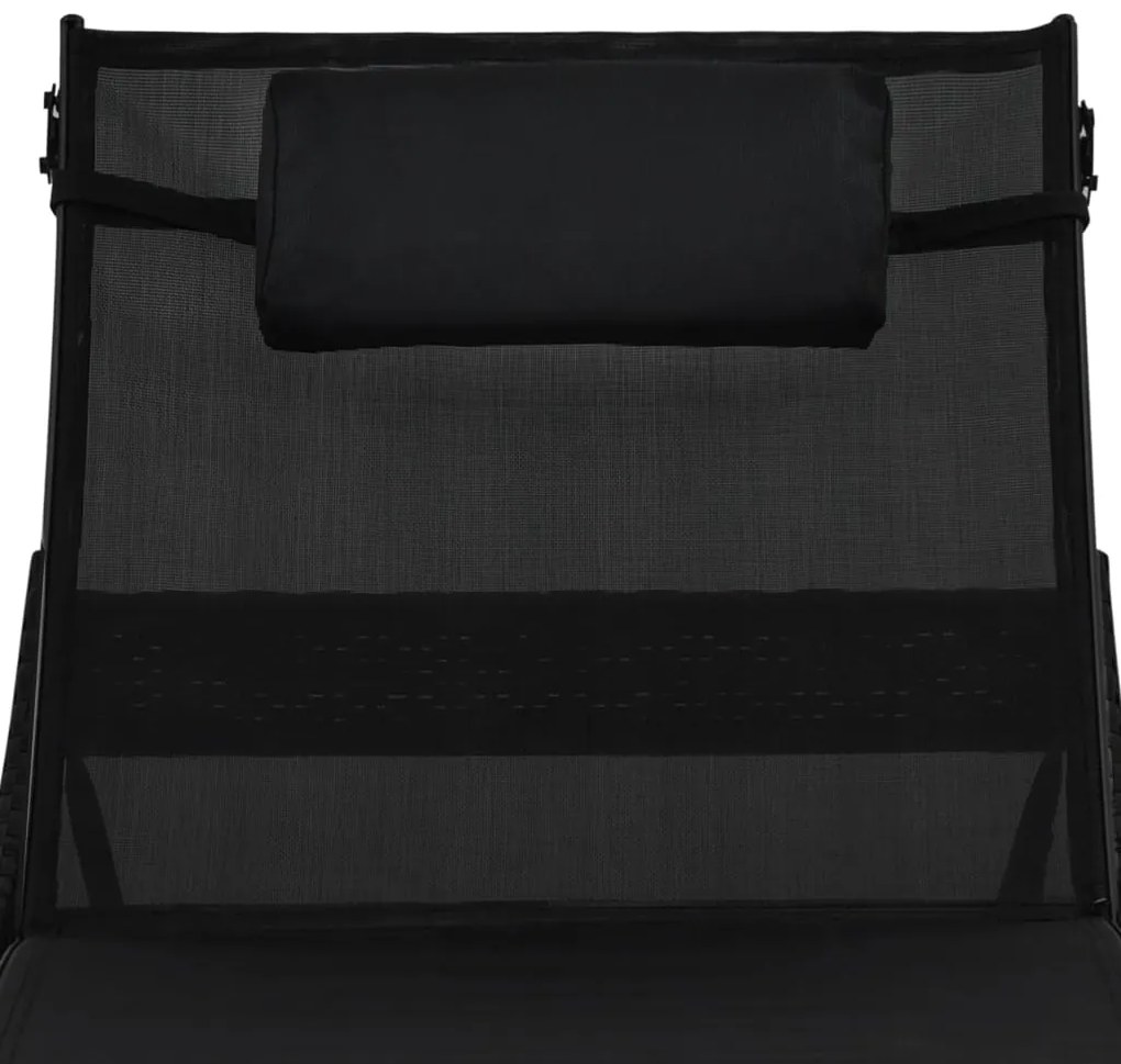 Espreguiçadeiras com mesa 2 pcs vime PE e textilene preto