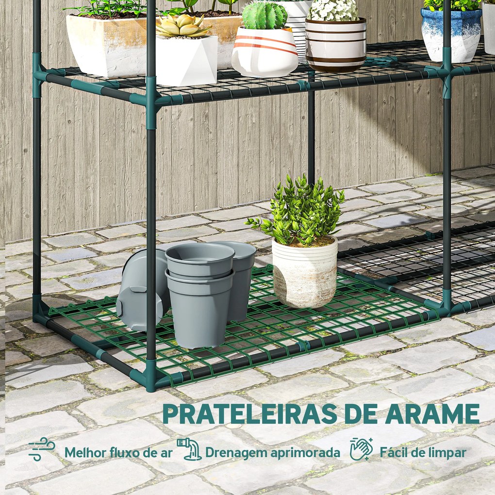 Suporte para Plantas de 3 Níveis Estante para Plantas de Aço para Interior e Exterior 143x48x100 cm Verde