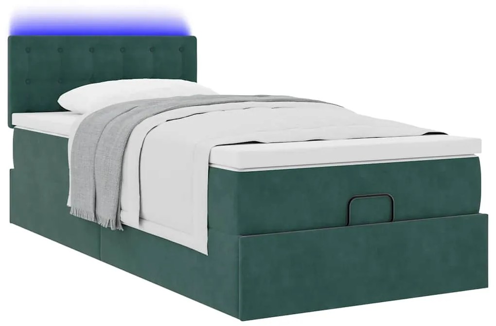 Estrutura de cama otomana vidaXL com colchão verde escuro Veludo