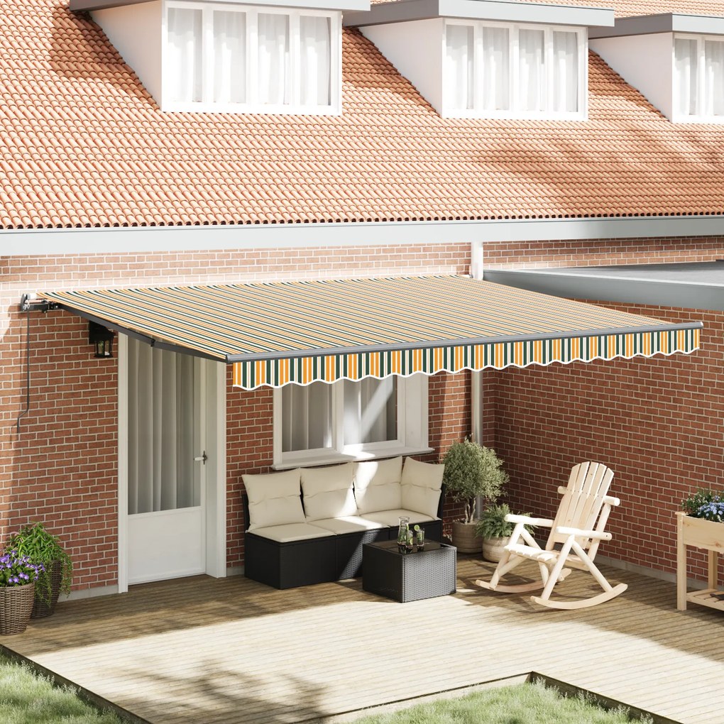 vidaXL Toldo Retrátil Manual Verde e Amarelo 450x300 cm