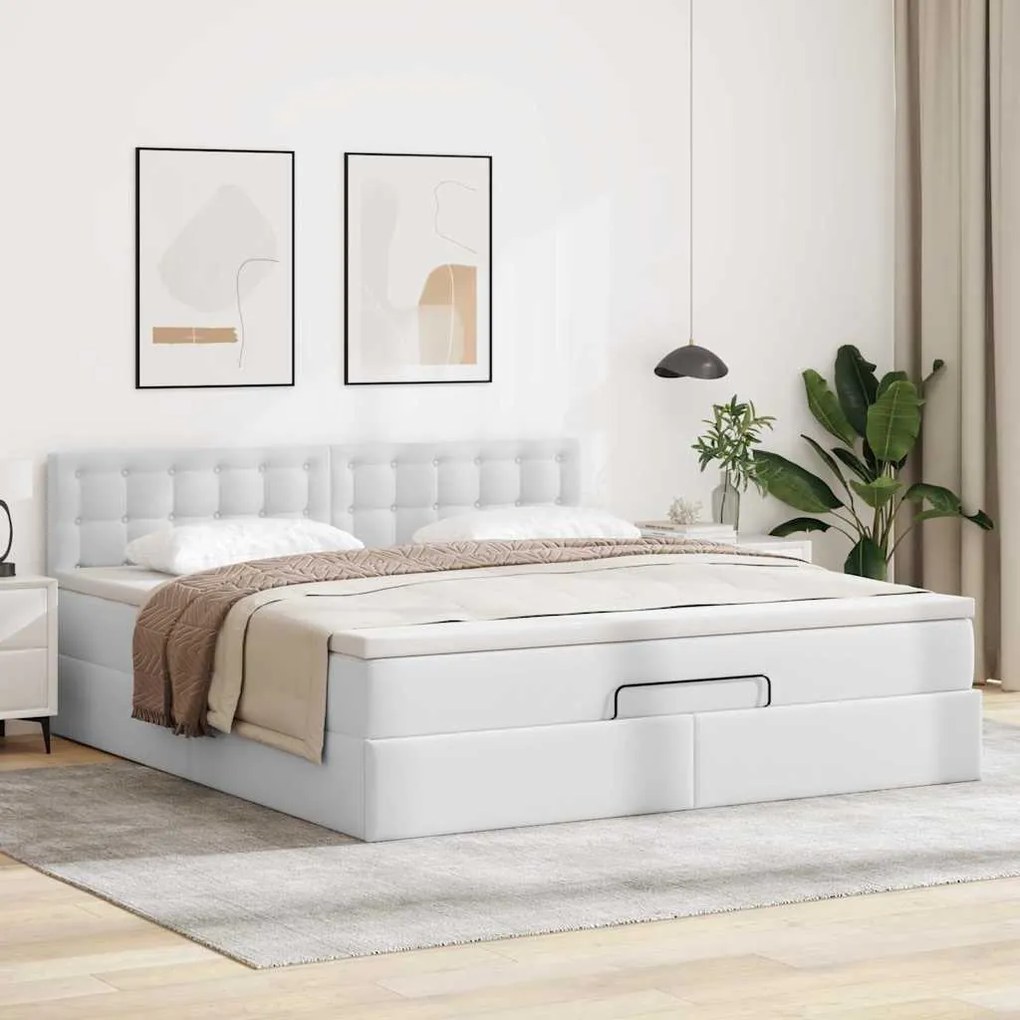 Cama otomana com colchões &amp; LEDs 160x200 cm couro artificial