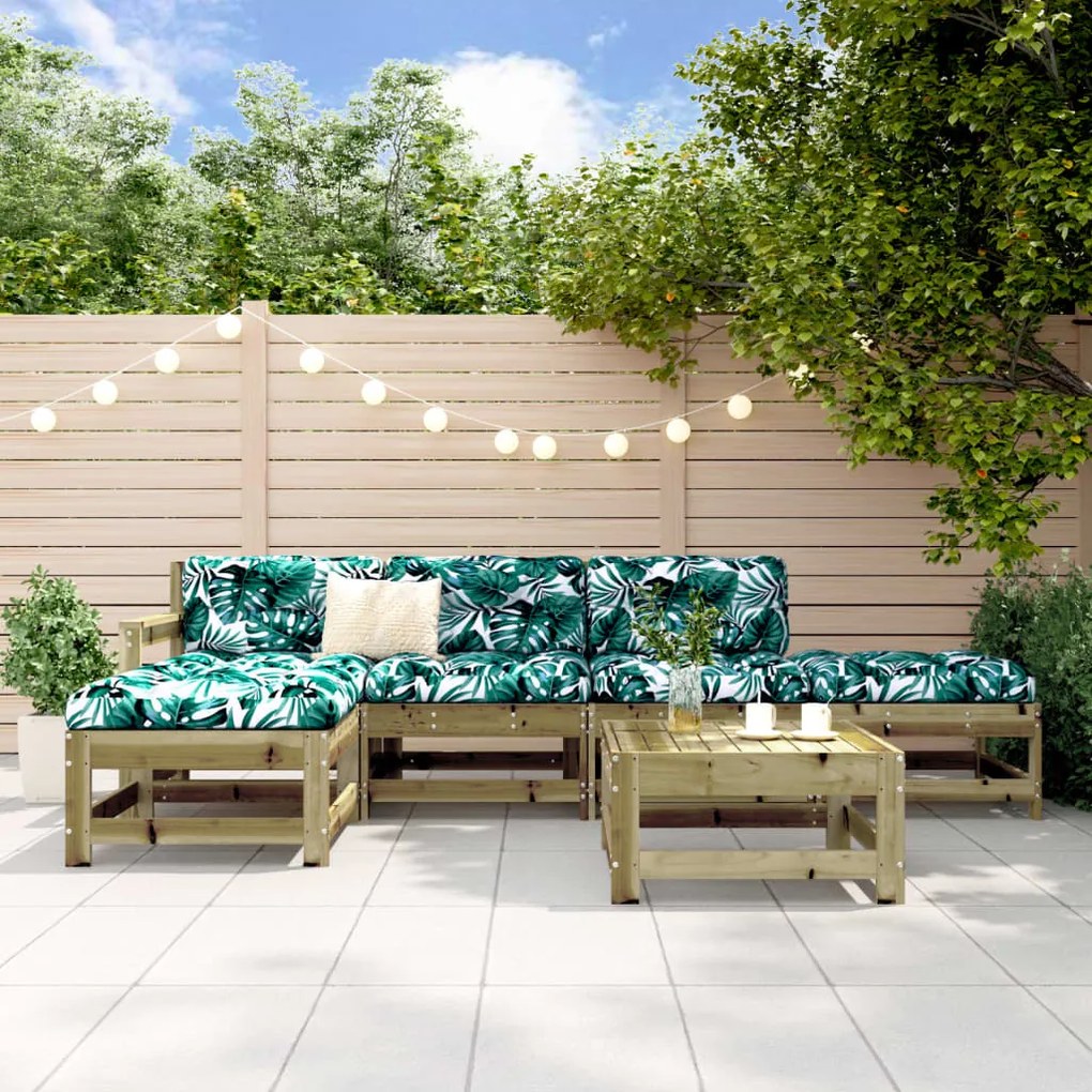 6 pcs conjunto lounge de jardim madeira de pinho impregnada