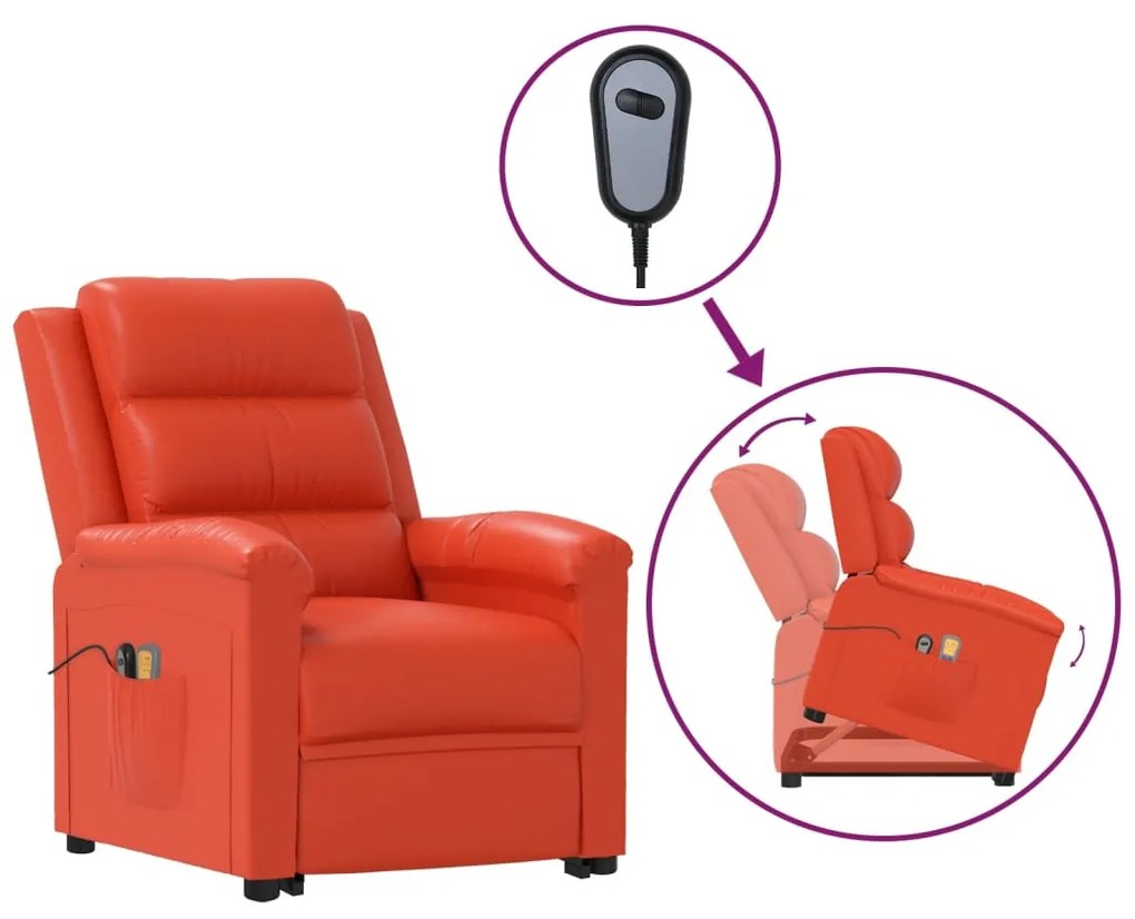 vidaXL Poltrona de massagens elevatória couro artificial vermelho