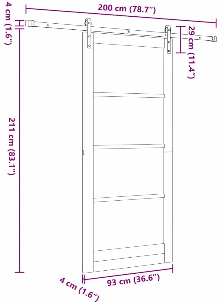 Porta Deslizante com Conjunto de Hardware 93x211 cm Madeira Sólida de