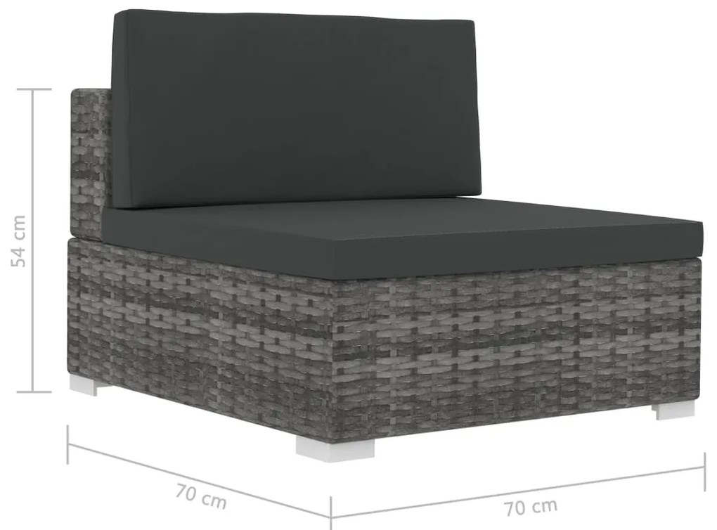 3 pcs conjunto sofás de jardim c/ almofadões vime PE cinzento