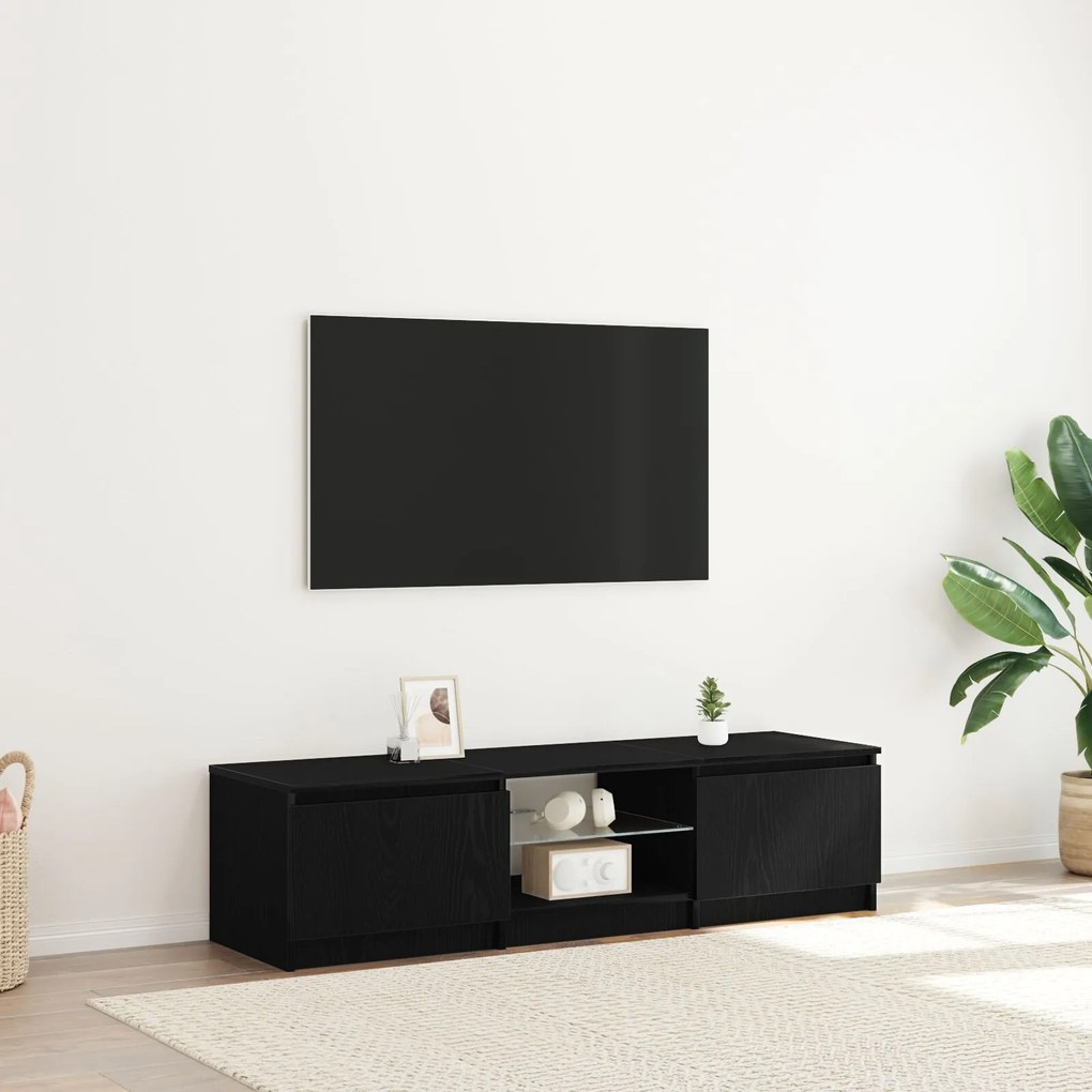 Gabinete de TV vidaXL com Luzes LED em Madeira de Carvalho Preto 140x4