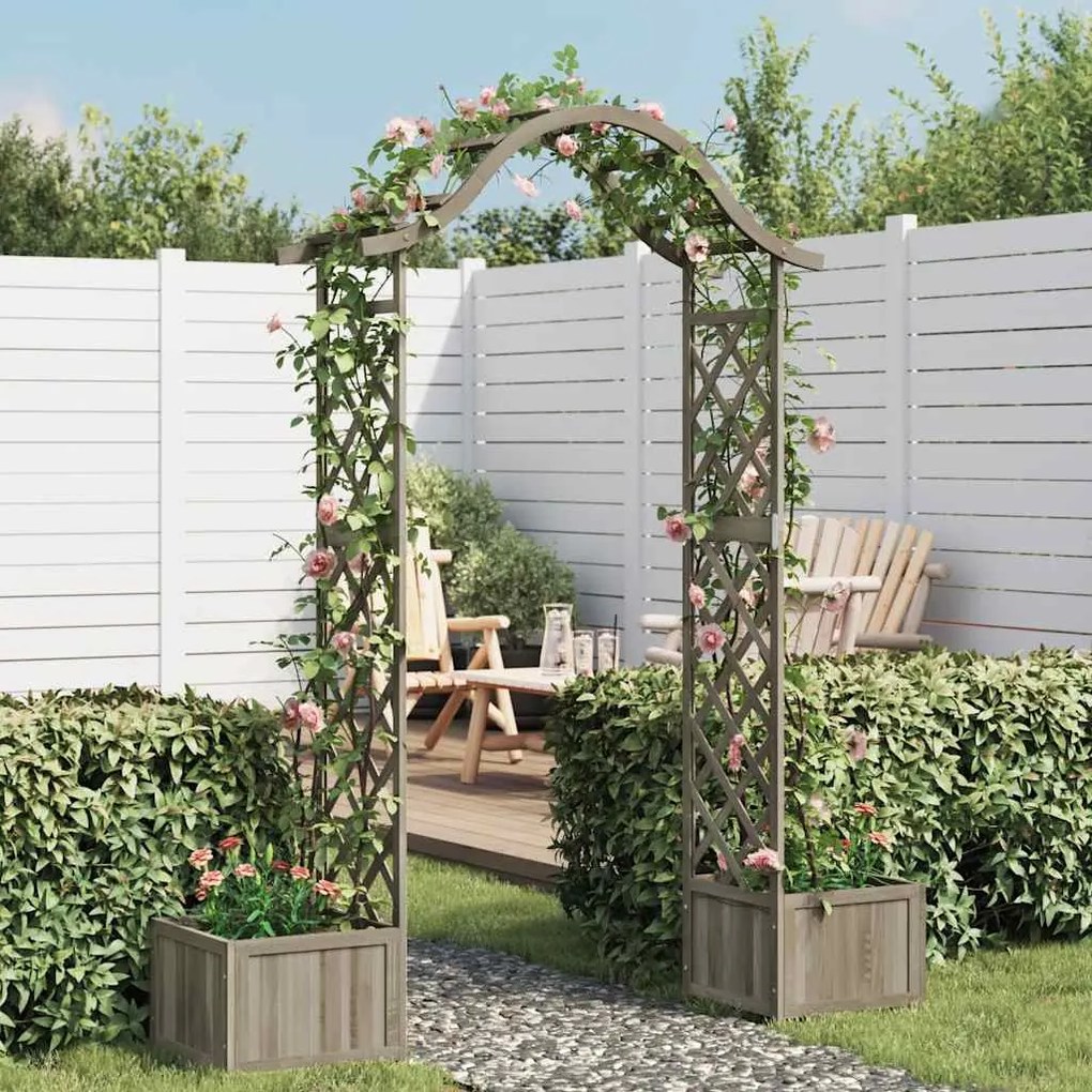 vidaXL Pérgola de jardim com vasos madeira de abeto maciça cinzento