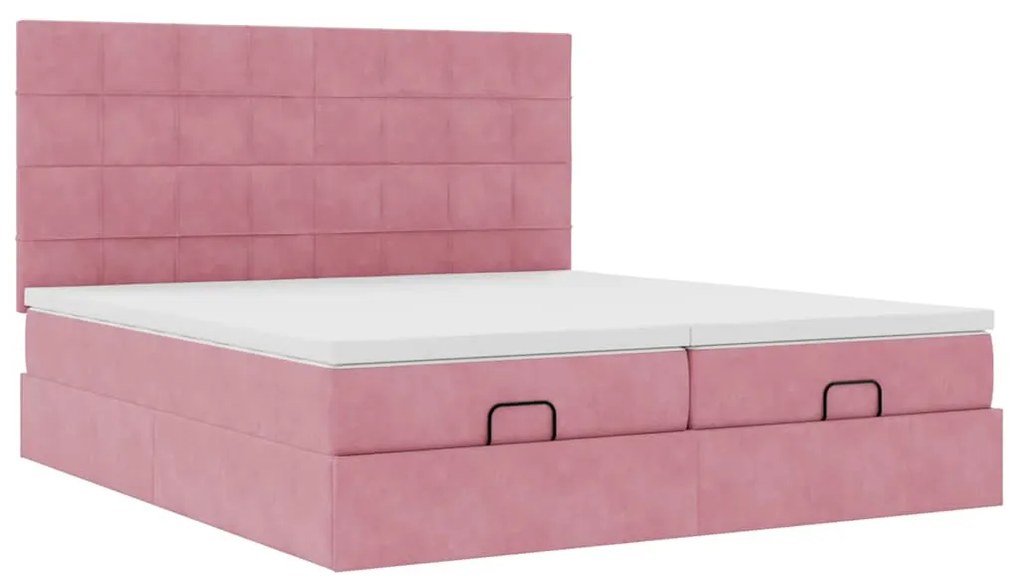 Estrutura de cama otomana com colchões 180x200 cm veludo rosa