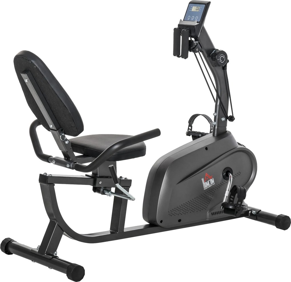 Bicicleta Estática com Encosto 8 Níveis de Resistência Bicicleta Banco Ajustável e Ecrã LCD 121-142x62x101 cm Preto